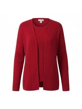 Croft & Barrow Layered Look Cardigan Sweater Women LG Red Ribbed Knit Pullover